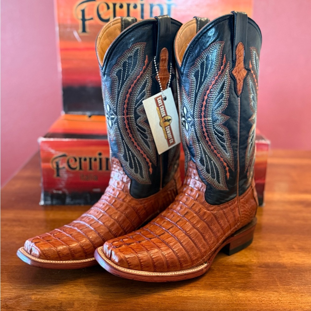Ferrini Cognac caiman crocodile Cowboy Boots